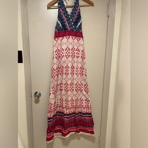 Style & Co Halter Top Style Beige, Red, Blue and Pink maxi dress.